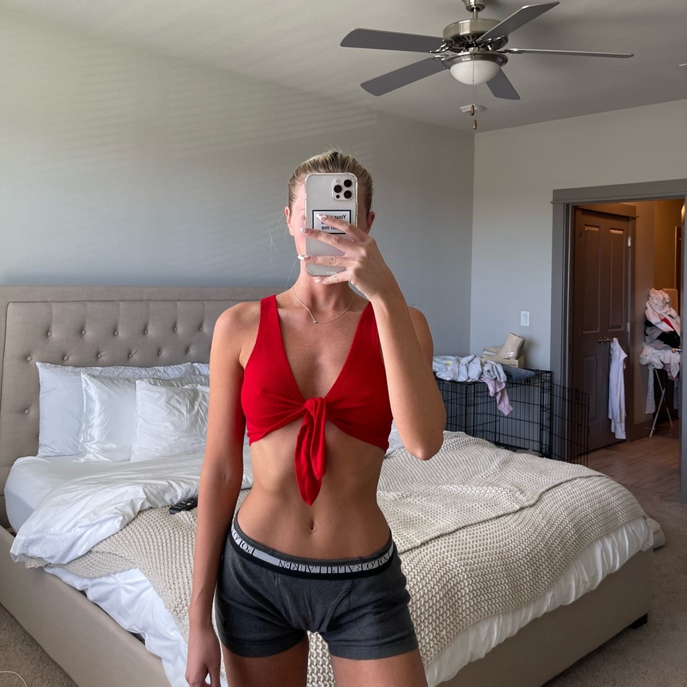 Red Tie Front Tank Top
